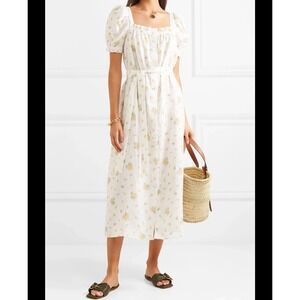 NWOT SLEEPER Brigette linen maxi puff sleeve dress in mimosa | SZ Medium b11